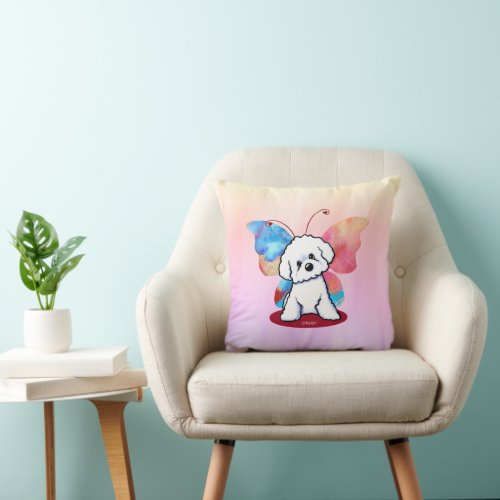 KiniArt Bichon Butterfly  Throw Pillow