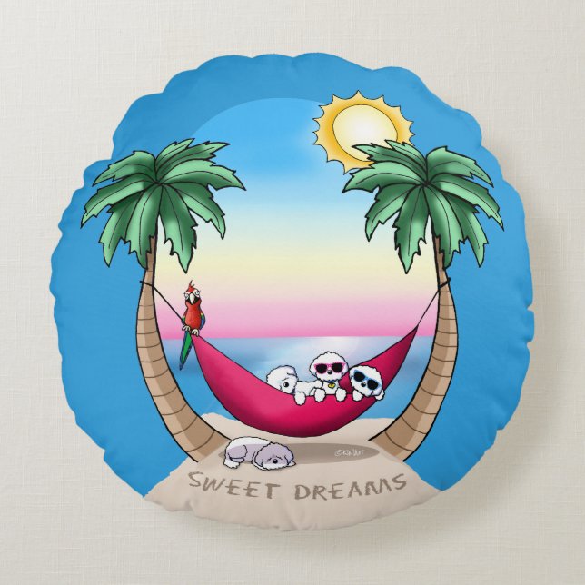 KiniArt Bichon Sweet Dreams Round Pillow (Front)