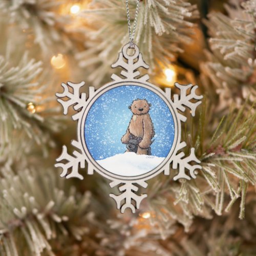 KiniArt Bigfoot Snowflake Pewter Christmas Ornament