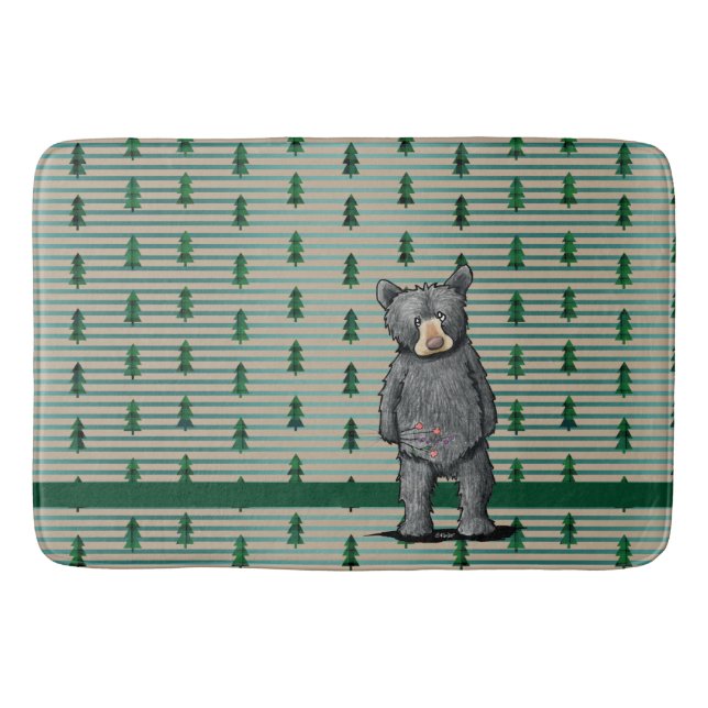 KiniArt Black Bear and Trees Bath Mat (Front)