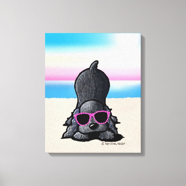 KiniArt Black Cocker Spaniel Dog Beach Canvas Print (Front)
