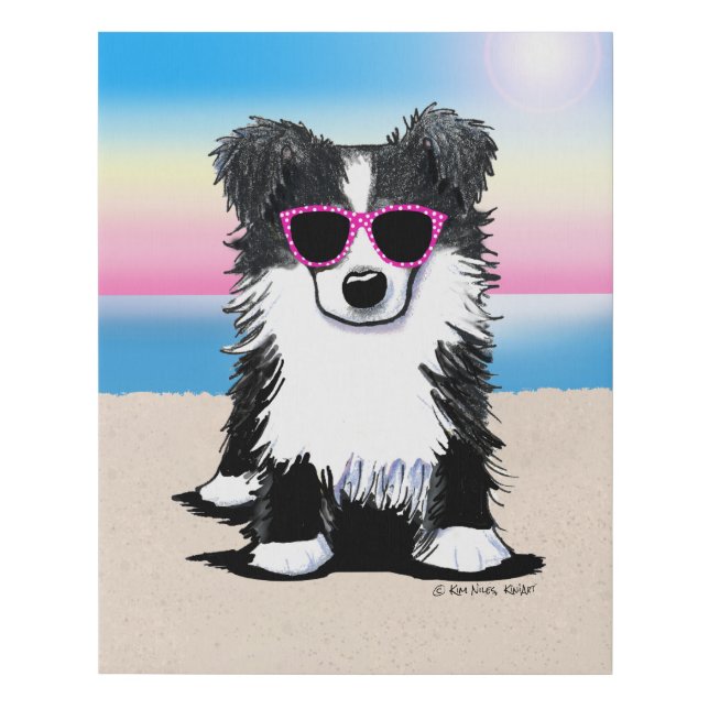 KiniArt Border Collie Dog Beach Faux Canvas Print (Front)