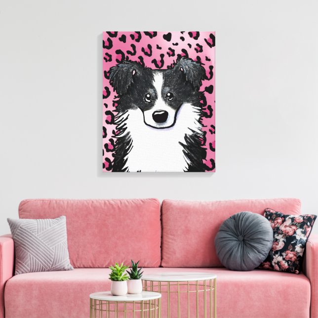 KiniArt Border Collie Pink Leopard Canvas Print (Insitu(LivingRoom))