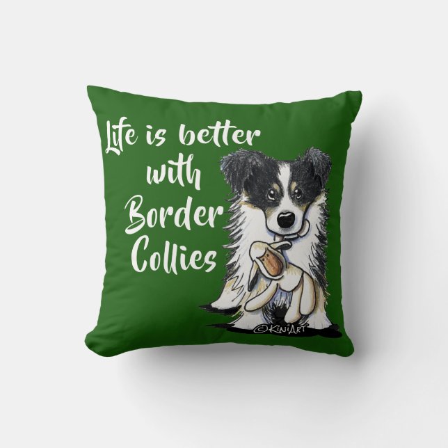 KiniArt Border Collies Throw Pillow (Front)