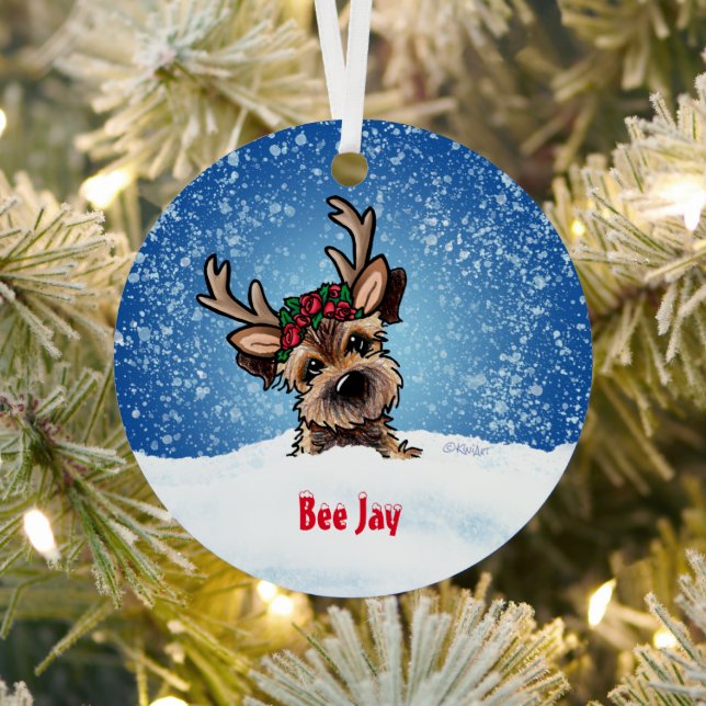 KiniArt Border Terrier Christmas Metal Ornament (Insitu)