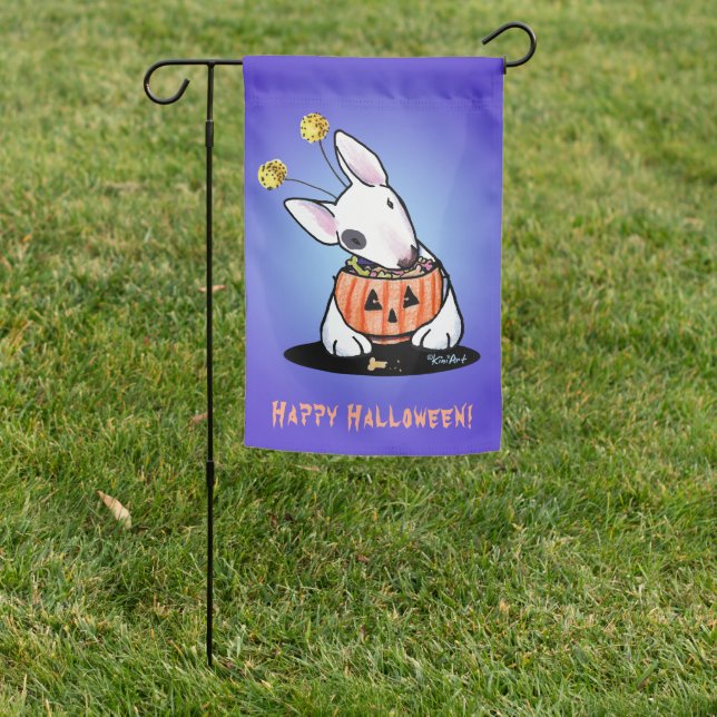 KiniArt Bull Terrier Halloween Garden Flag (In SItu)