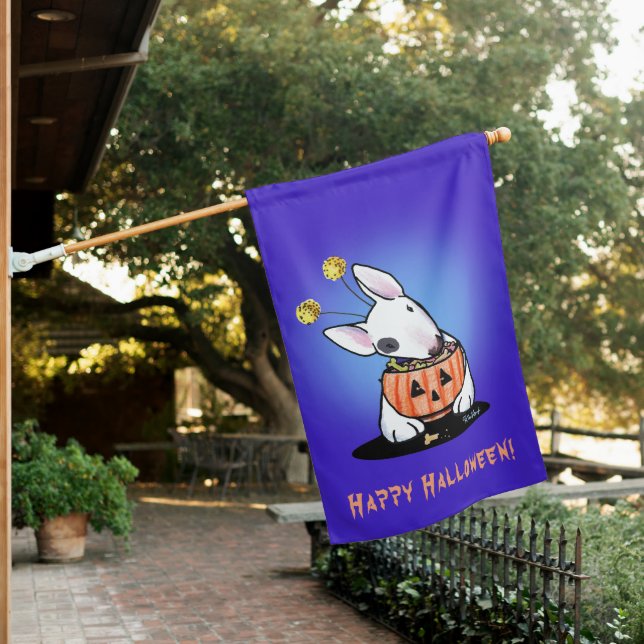 KiniArt Bull Terrier Halloween House Flag (In SItu)