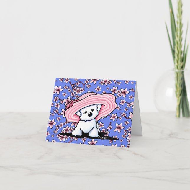 KiniArt Cherry Blossom Bichon Frise Holiday Card (Front)