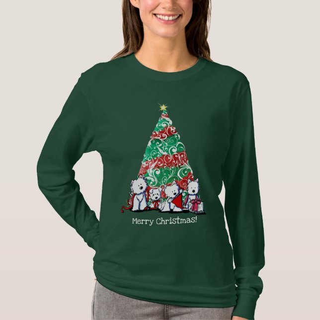 KiniArt Christmas Westies T-Shirt (Front)