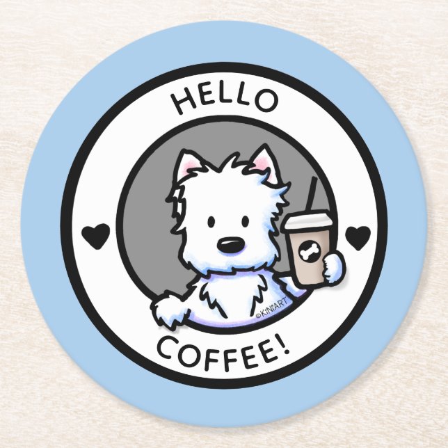 KiniArt Coffee Westie Round Paper Coaster (Front)