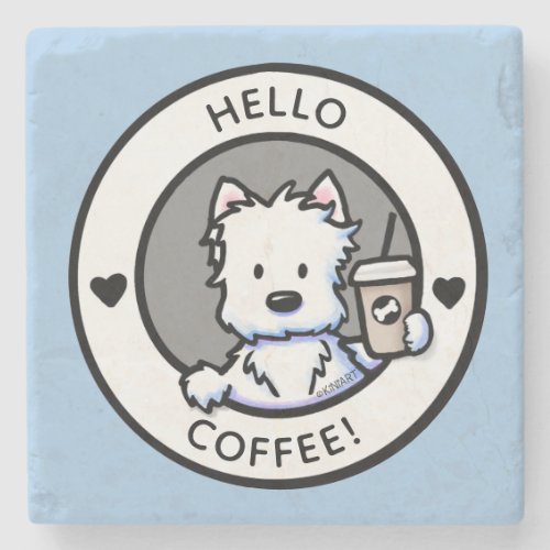 KiniArt Coffee Westie  Stone Coaster