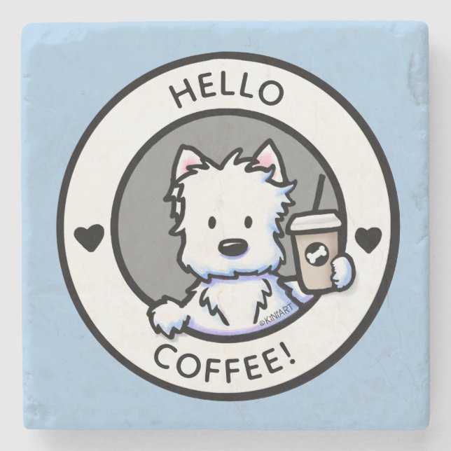 KiniArt Coffee Westie  Stone Coaster (Front)