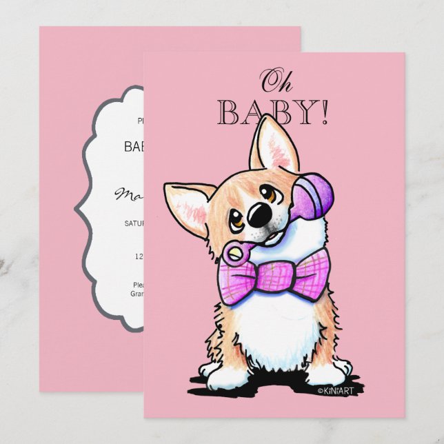 KiniArt Corgi Pink Baby Shower Invitations (Front/Back)
