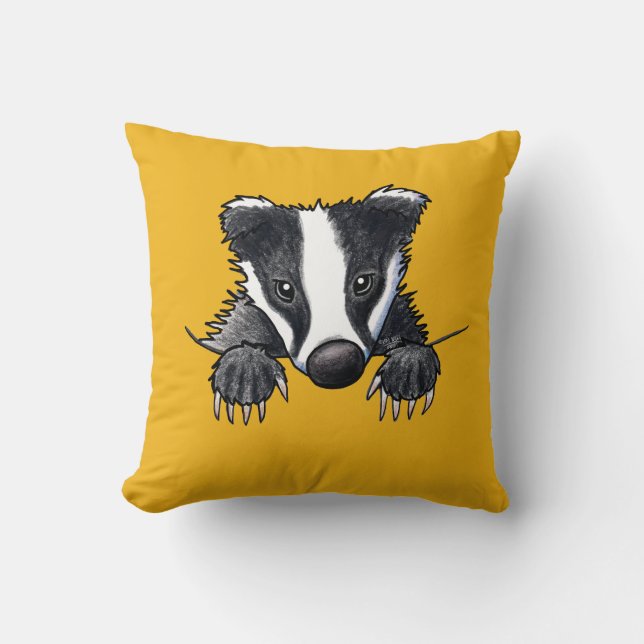 KiniArt Cute Badger Throw Pillow (Front)