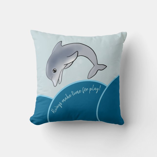 KiniArt Dolphin Ocean Throw Pillow (Front)