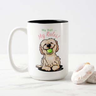 KiniArt Doodle Dog MY BALL Two-Tone Coffee Mug
