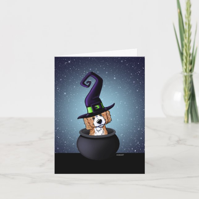 KiniArt Doodle Dog Witch Halloween Card (Front)