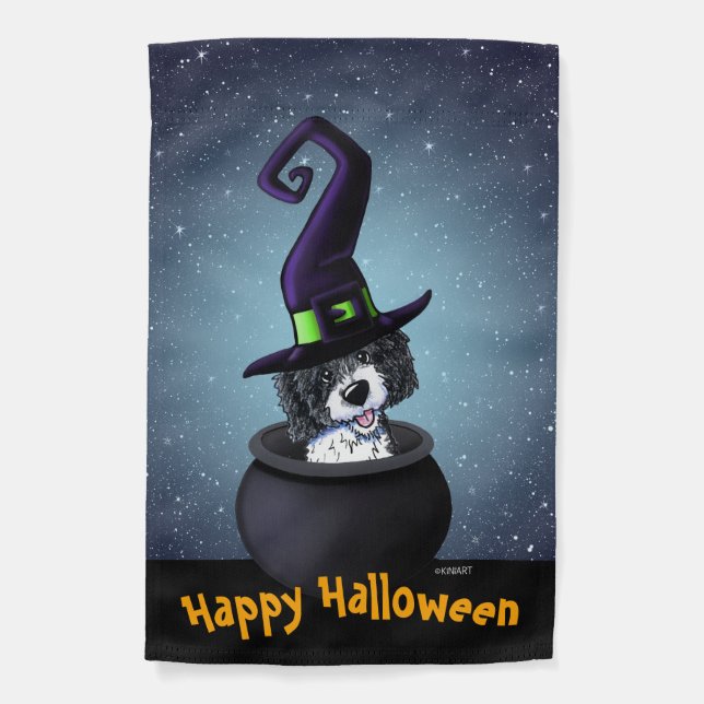 KiniArt Doodle Dog Witch Halloween Garden Flag (Front)