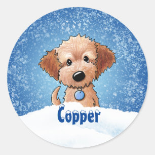 KiniArt Doodle Puppy In Snow Classic Round Sticker