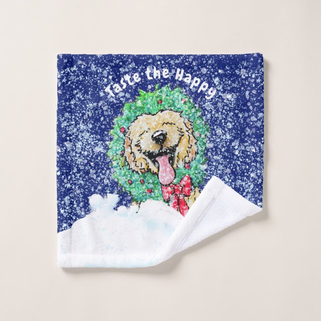 KiniArt DoodleMoji Goldendoodle Christmas Bath Tow Bath Towel Set (Wash Cloth)
