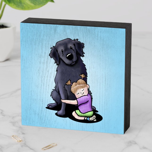KiniArt Flat Coated Retriever Hug Wooden Box Sign (In Situ Horizontal)