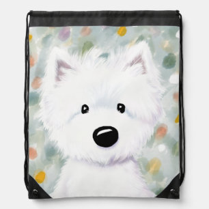 KiniArt Fluffy Westie Impressions Drawstring Bag