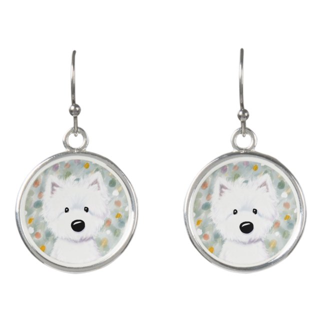 KiniArt Fluffy Westie Impressions Earrings (Front)