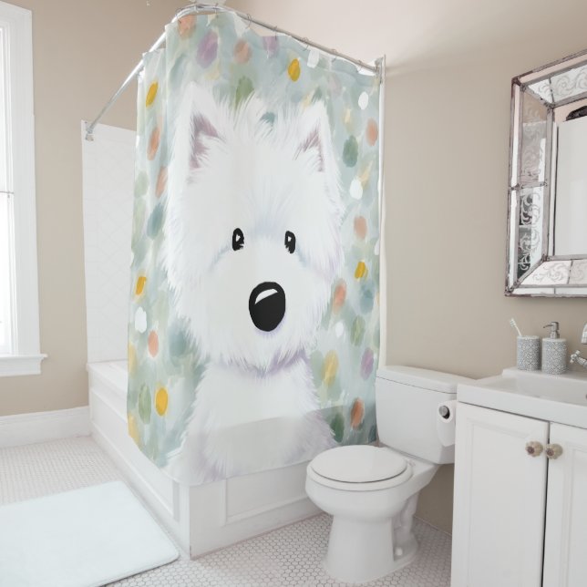 KiniArt Fluffy Westie Impressions Shower Curtain (In Situ)