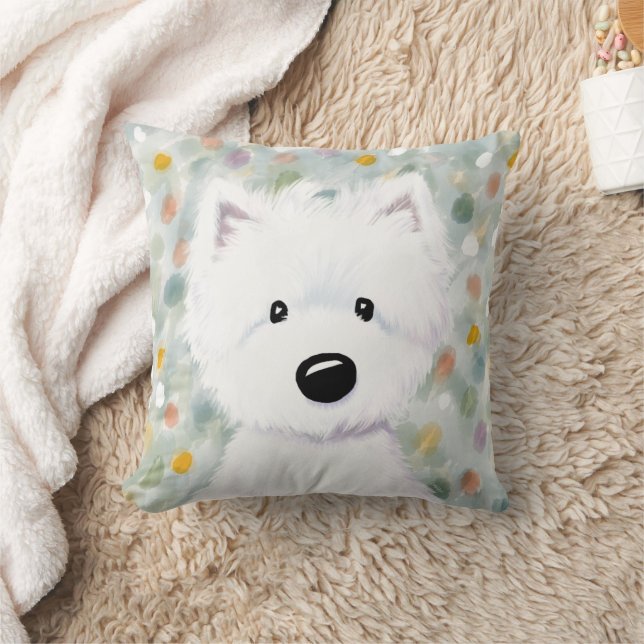 KiniArt Fluffy Westie Impressions Throw Pillow (Blanket)