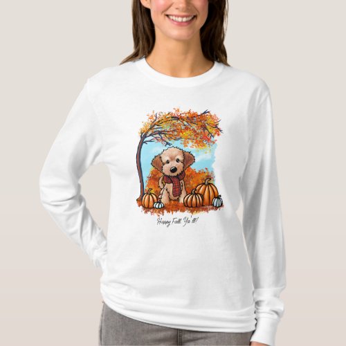KiniArt Goldendoodle Pup Autumn T_Shirt