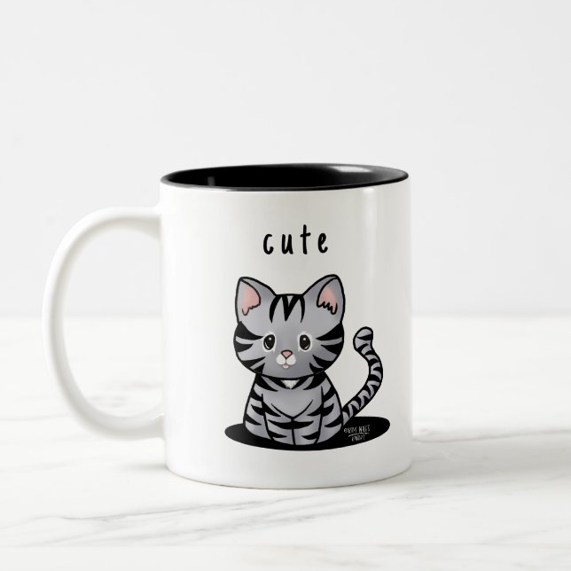 KiniArt Grey Tabby Kitten  Two-Tone Coffee Mug (Left)