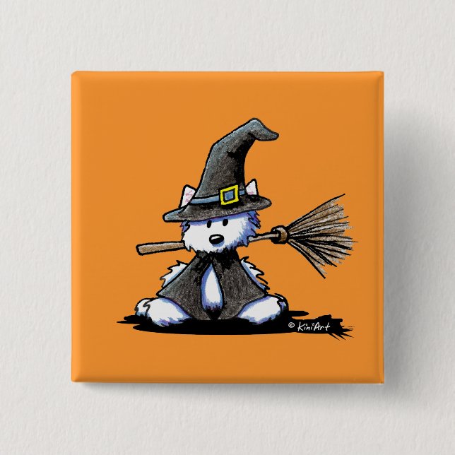 KiniArt Halloween Westie Witch Button (Front)