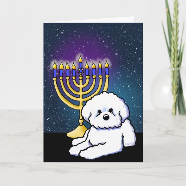 KiniArt Hanukkah Menorah Bichon Card (Front)