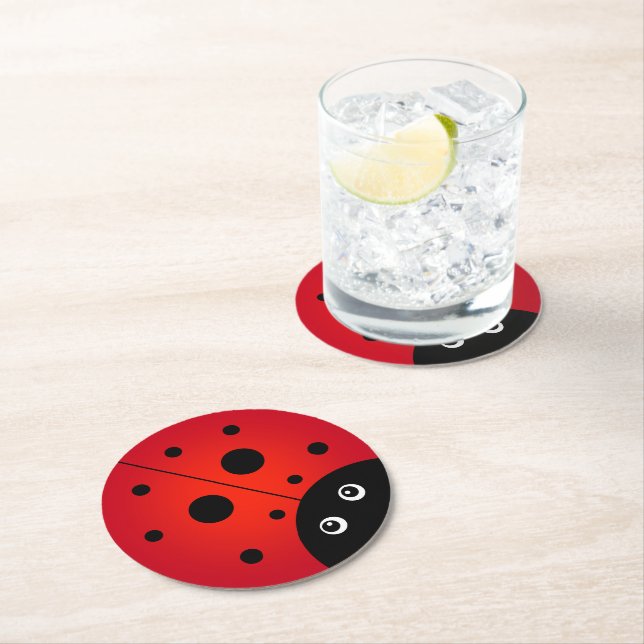 KiniArt Ladybug Round Paper Coaster (Insitu)