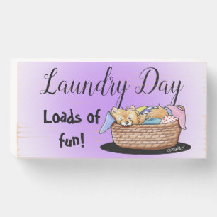 KiniArt Laundry Pom Wooden Box Sign