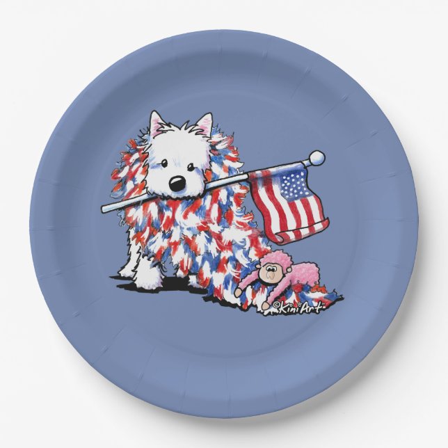 KiniArt Liberty Westie Portrait Paper Plates (Front)