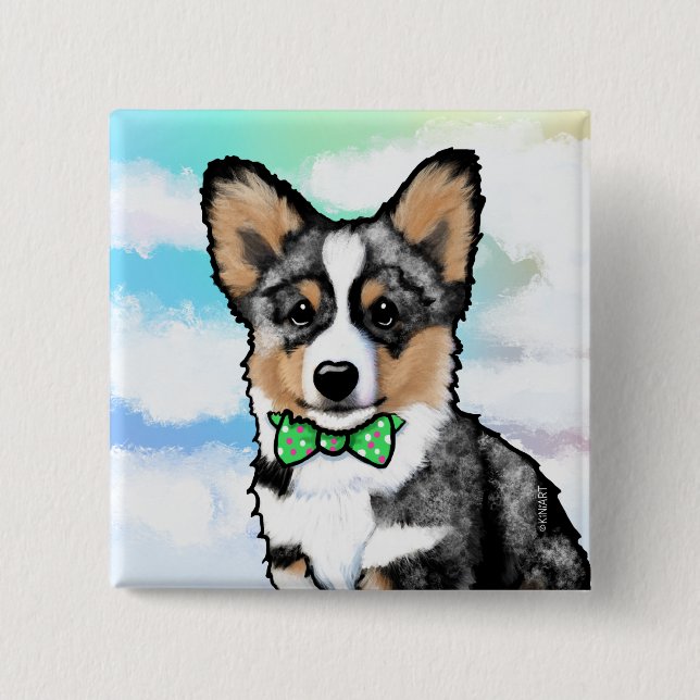 KiniArt Merle Corgi Note Card Button (Front)