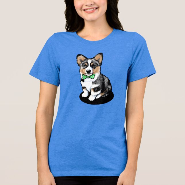 KiniArt Merle Corgi Puppy T-Shirt Tri-Blend Shirt (Front)
