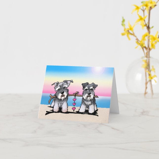 KiniArt Miniature Schnauzers Greeting Card (Yellow Flower)