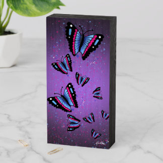 KiniArt Neon Splatter Of Butterflies Wooden Box Sign