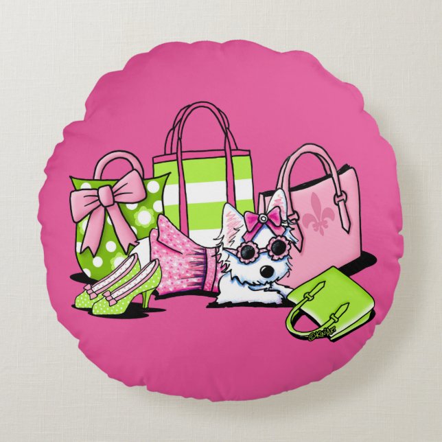 KiniArt Olivia Girlie Things Westie Round Pillow (Front)