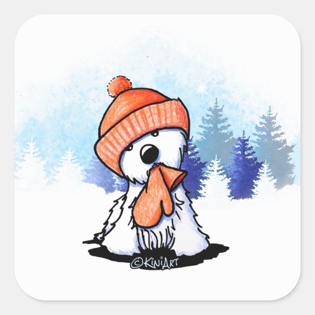 KiniArt Orange Winter Westie Square Sticker (Front)
