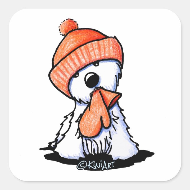 KiniArt Orange Winter Westie Square Sticker (Front)