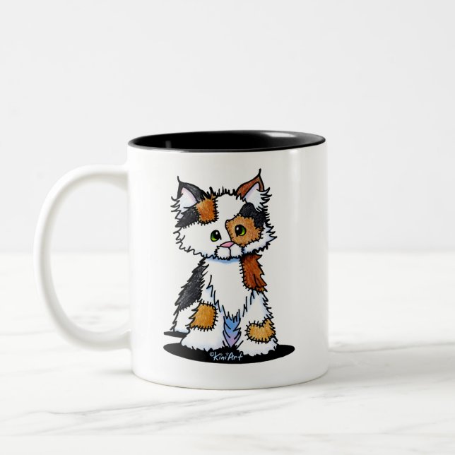 KiniArt Patches Calico Kitten Two-Tone Coffee Mug (Left)