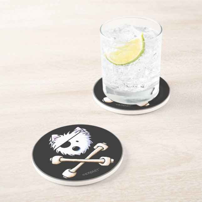 KiniArt Pirate Westie Crossbones Coaster (Side)