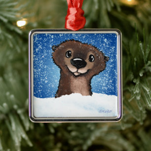 KiniArt River Otter Metal Ornament