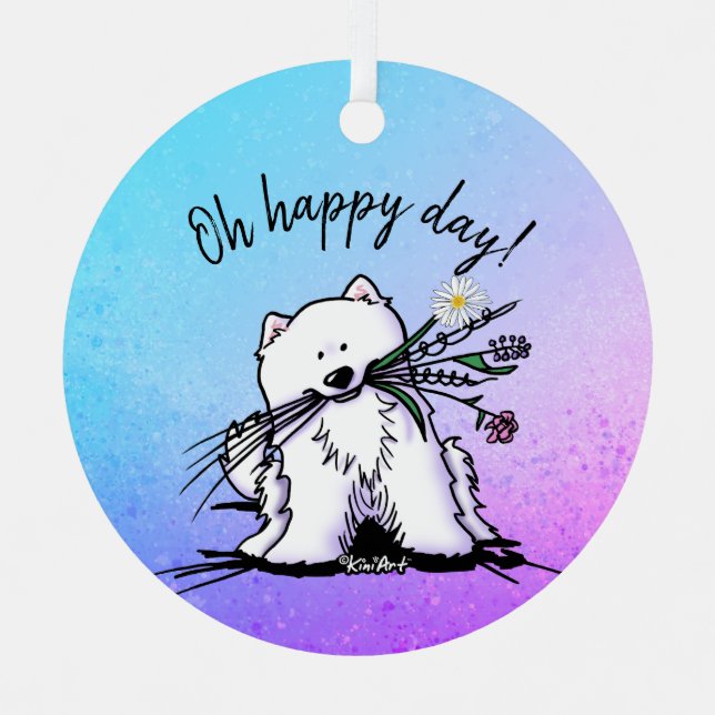 KiniArt Samoyed Classic Round Sticker Metal Ornament (Front)