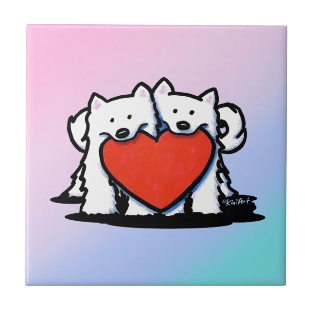 KiniArt Samoyed Heartfelt Duo Ceramic Tile (Front)