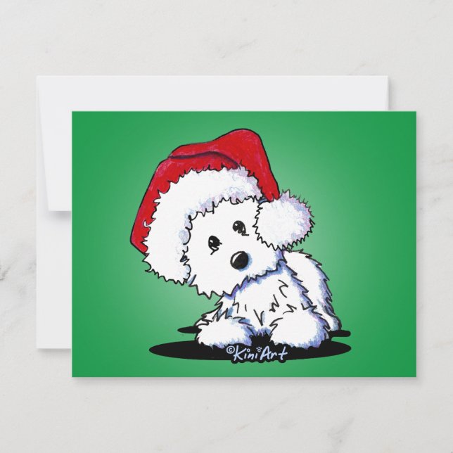 KiniArt Santa Westie Dog Christmas Flat Card (Front)