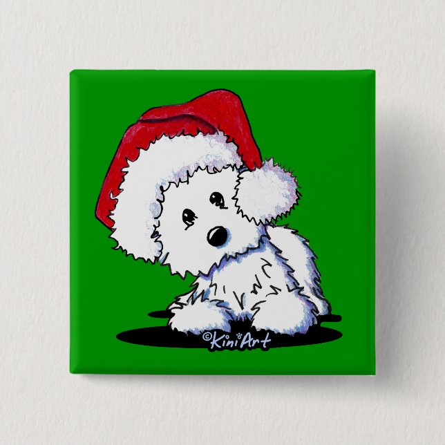 KiniArt Santa Westie Dog Gifts Button (Front)